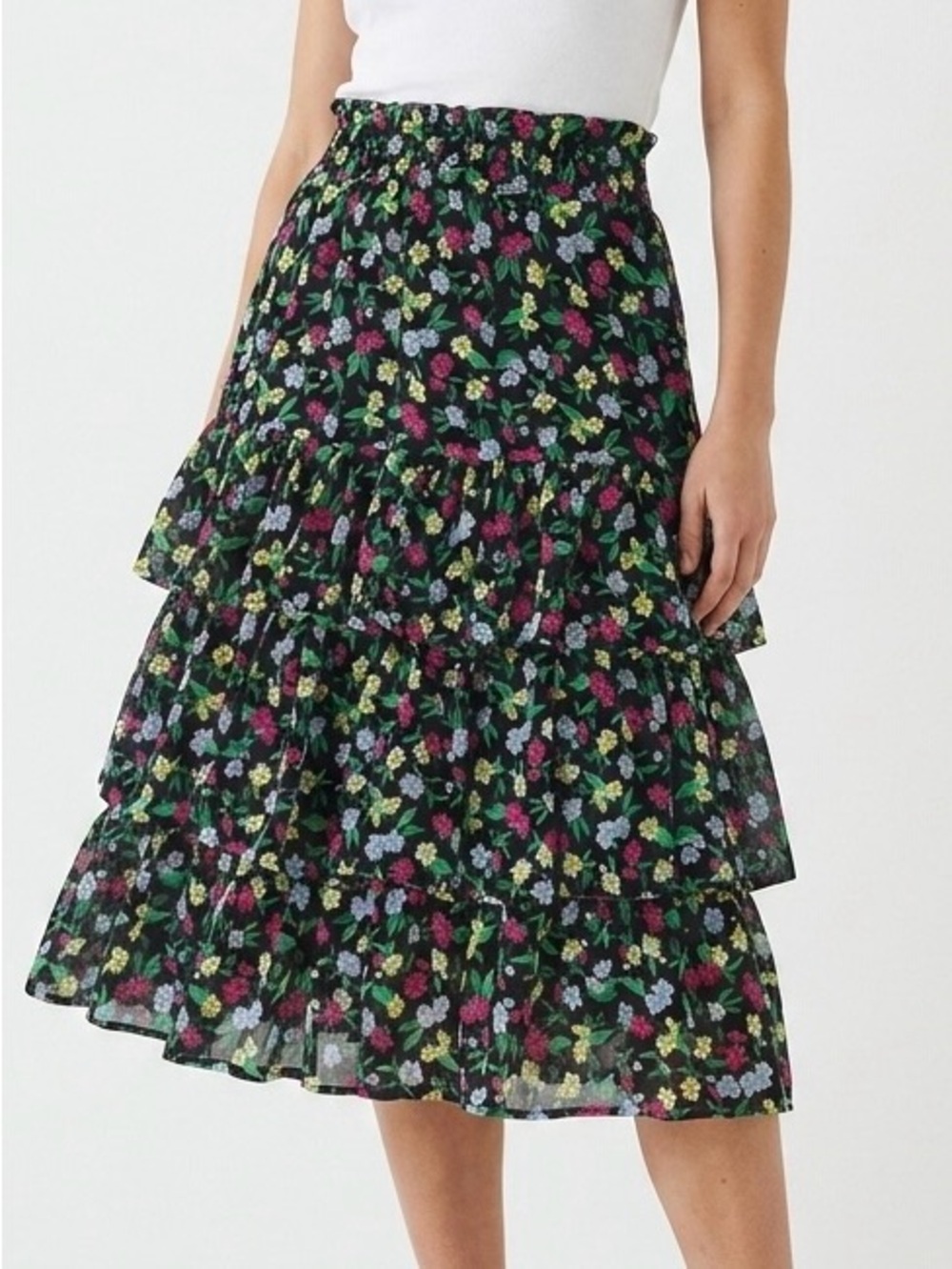 Ann Taylor Floral Chiffon Tiered Ruffle Midi Skirt Small Petite Boho Romantic